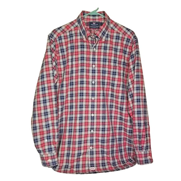Vineyard Vines Blue Red Plaid Slim Fit Murray Shirt Mens L Long Sleeve       T38 - Picture 1 of 8